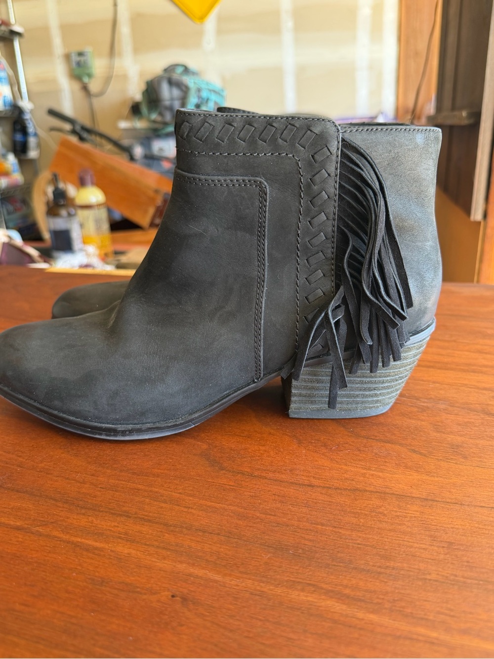 Clarks Black Suede Fringe Ankle Booties